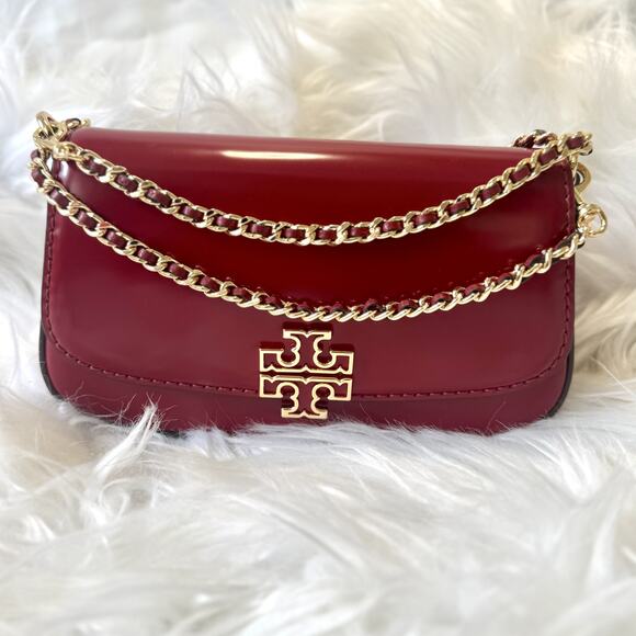 NEW $575 Tory Burch Britten Crossbody Shoulder Convertible Clutch Leather Red - Picture 1 of 7